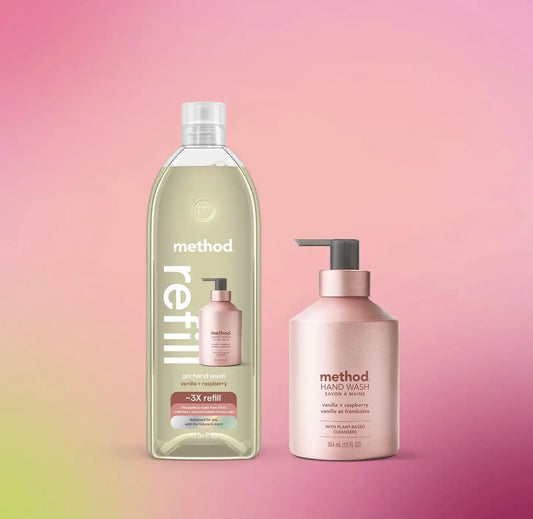 gel hand wash starter set - vanilla + raspberry, 46 fl oz