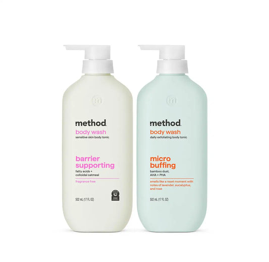 soft radiance barrier supporting + micro buffing body wash tonic bundle, 34 fl oz