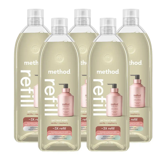 vanilla + raspberry gel hand wash refill 5-count bundle, 170 fl oz